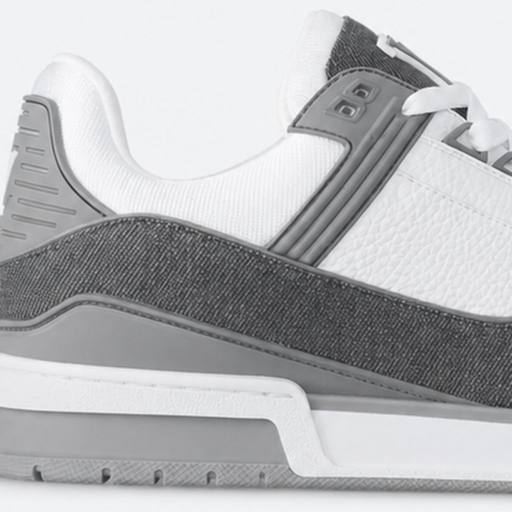Gray Denim and Embossed Leather Sneakers, photo 2