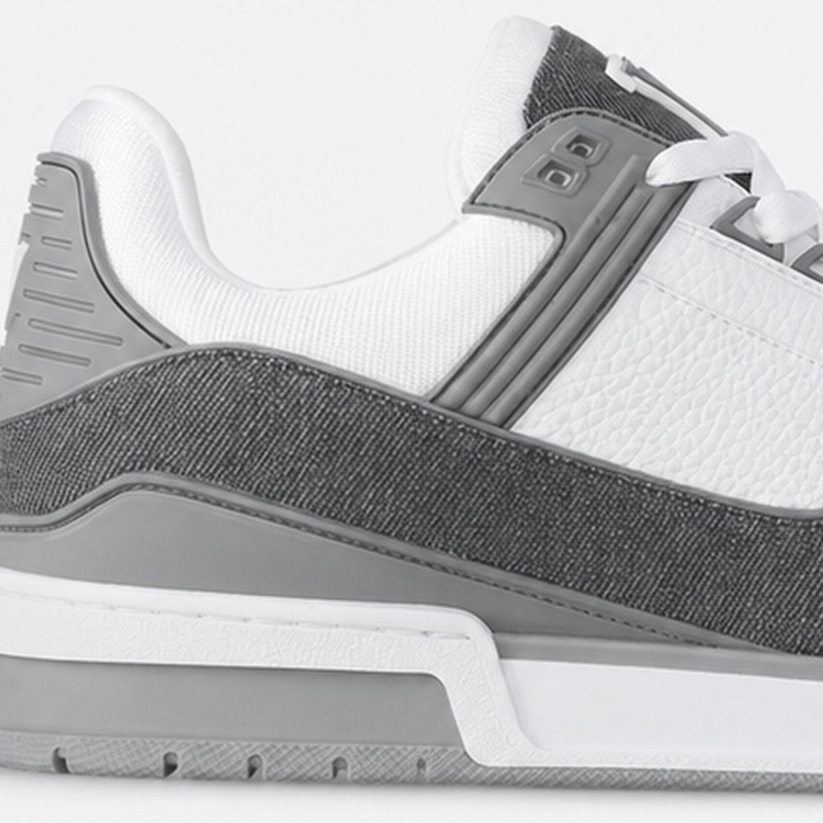 Gray Denim and Embossed Leather Sneakers, photo 2