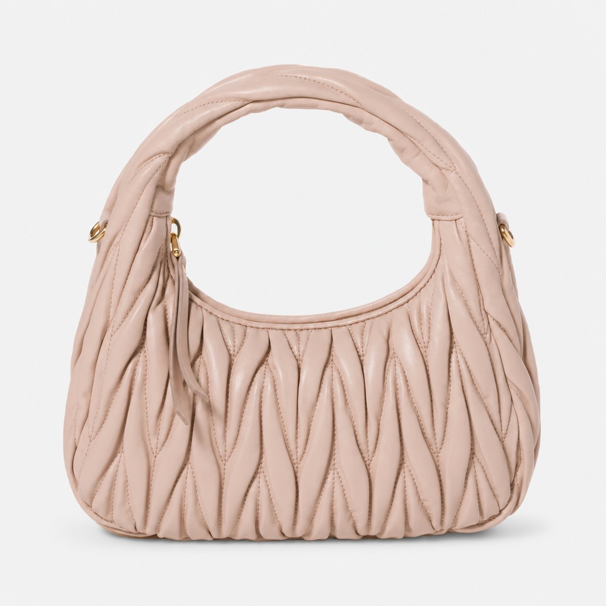 Powder Pink Quilted Leather Hobo Bag, photo 1