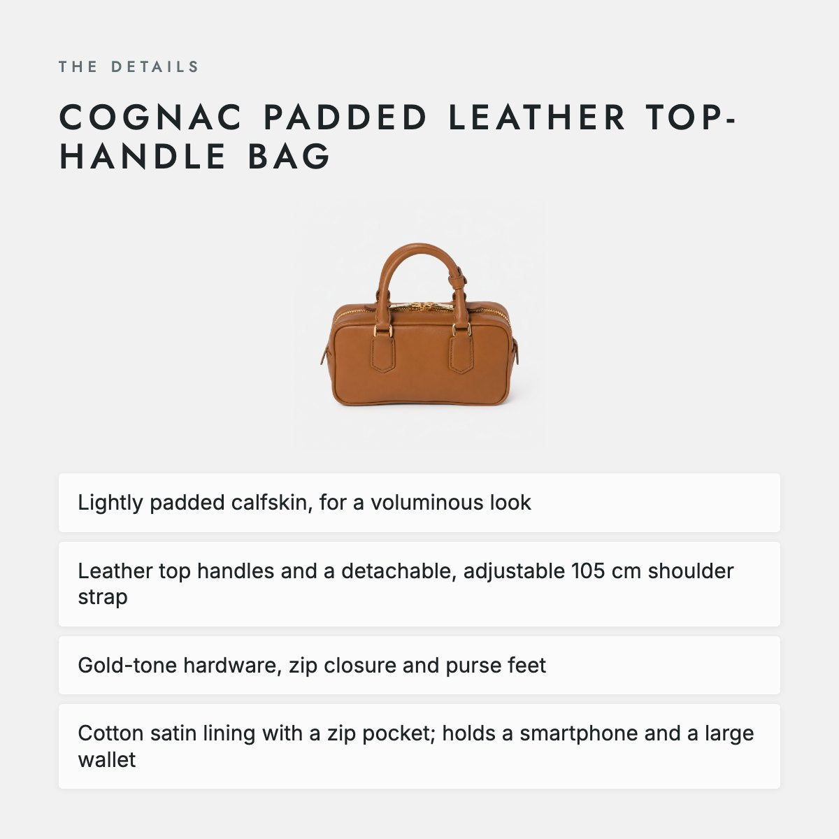 Cognac Padded Leather Top-Handle Bag, photo 4