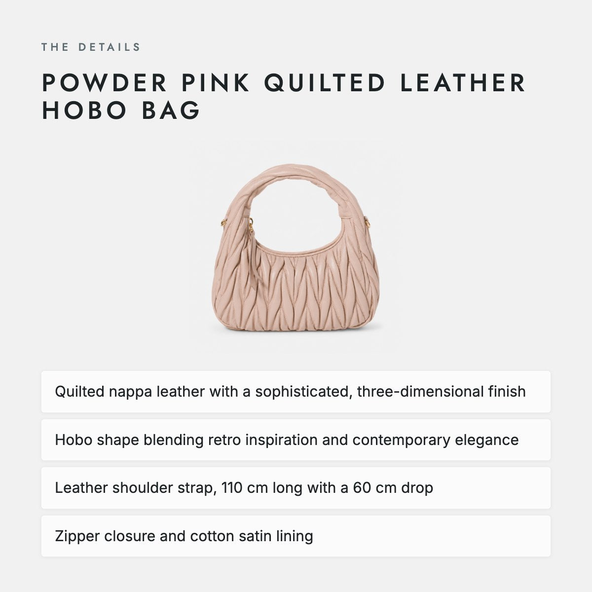 Powder Pink Quilted Leather Hobo Bag, photo 4