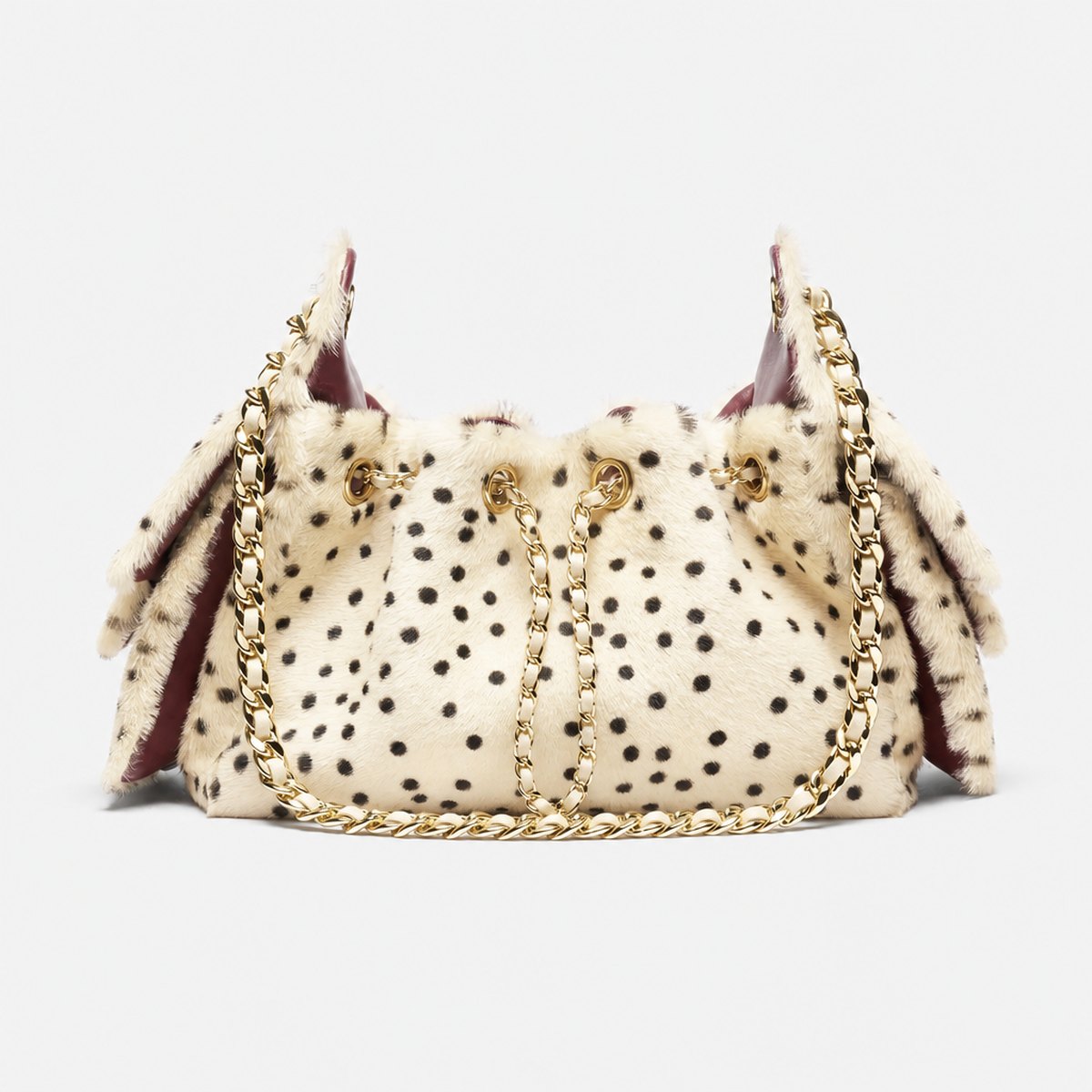 Light Beige and Black Spotted Lambskin Mini Drawstring Bag, photo 1