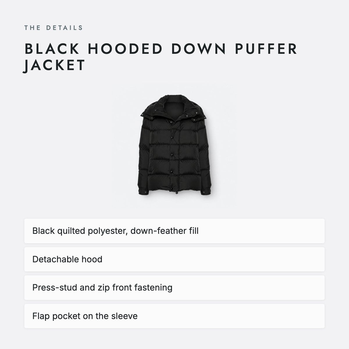Black Hooded Down Puffer Jacket, photo 4