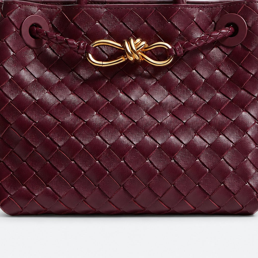 Burgundy Woven Leather Top-Handle Bag, photo 3