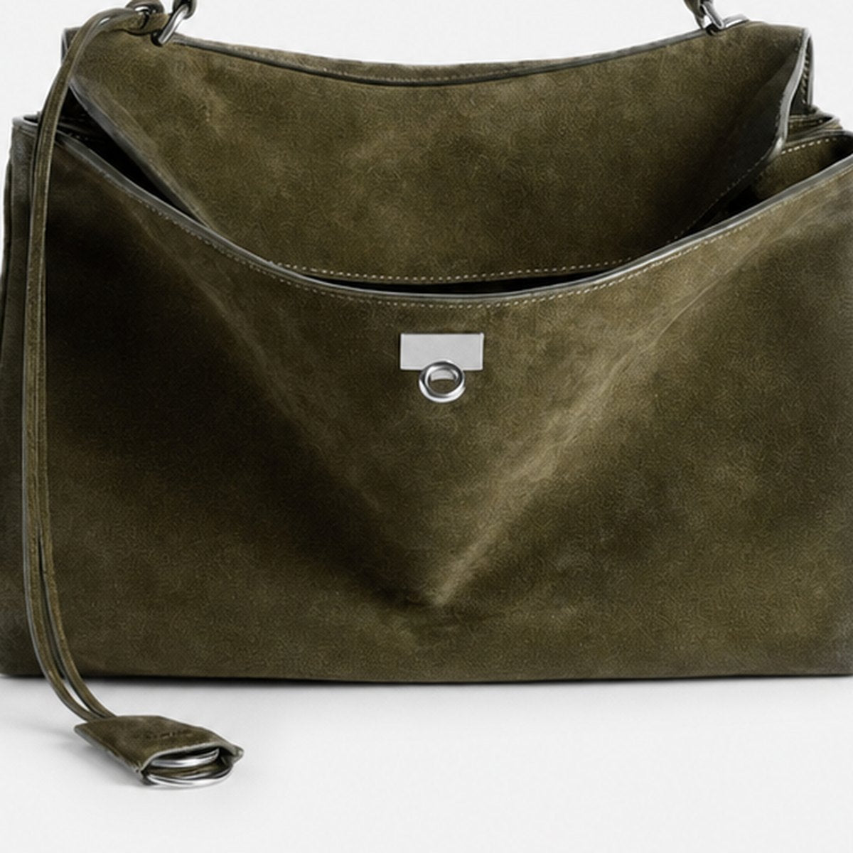 Khaki Green Suede Top-Handle Bag, photo 3