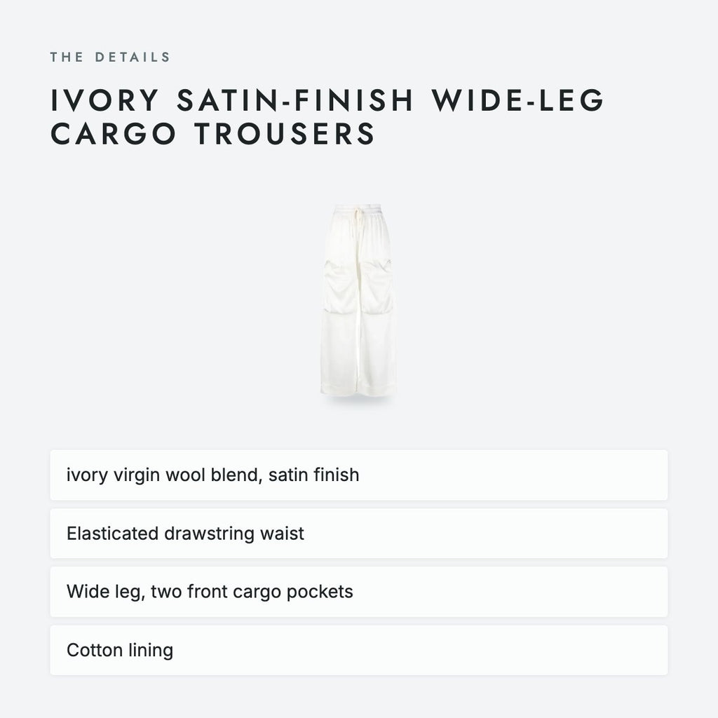 Ivory Satin-Finish Wide-Leg Cargo Trousers, photo 4