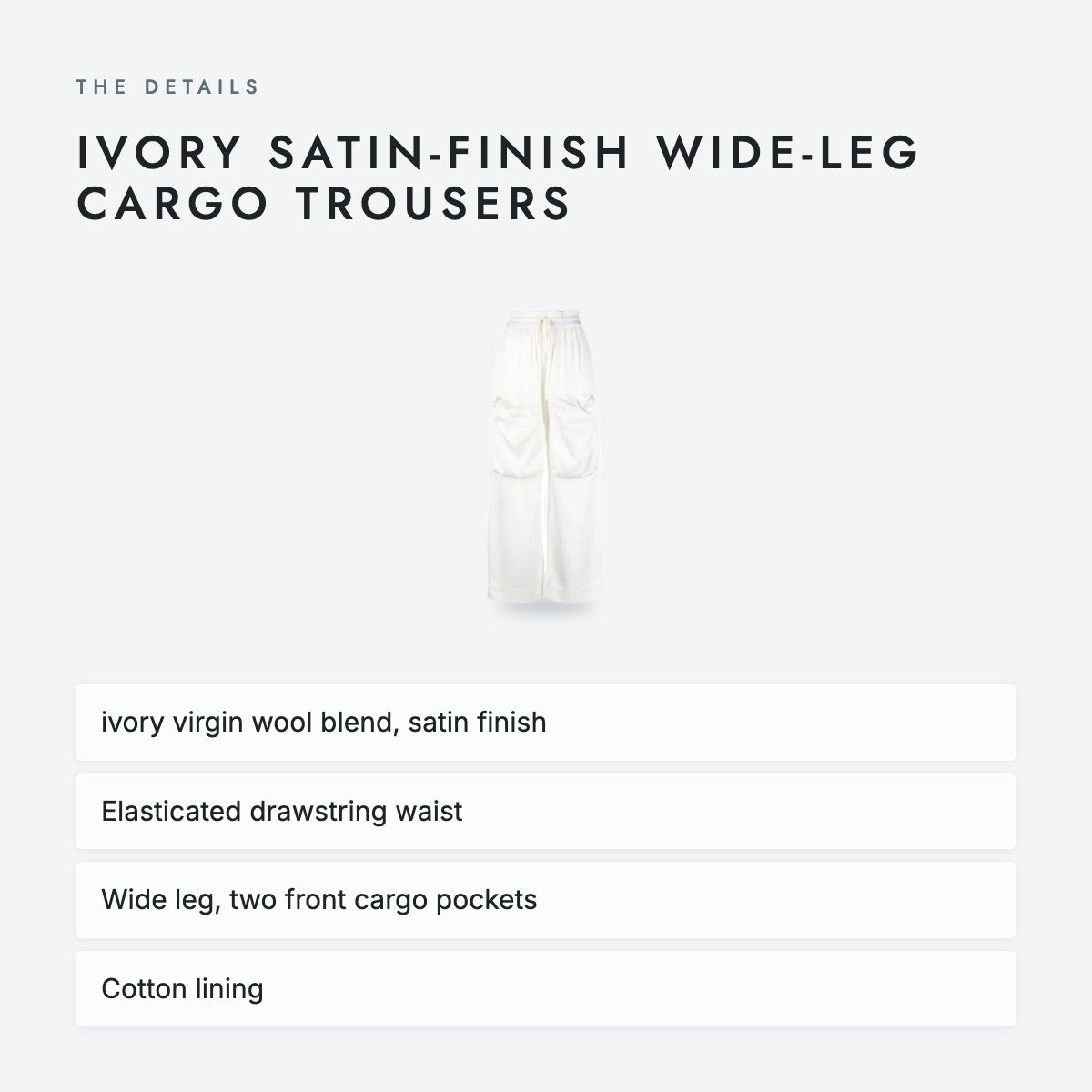Ivory Satin-Finish Wide-Leg Cargo Trousers, photo 4