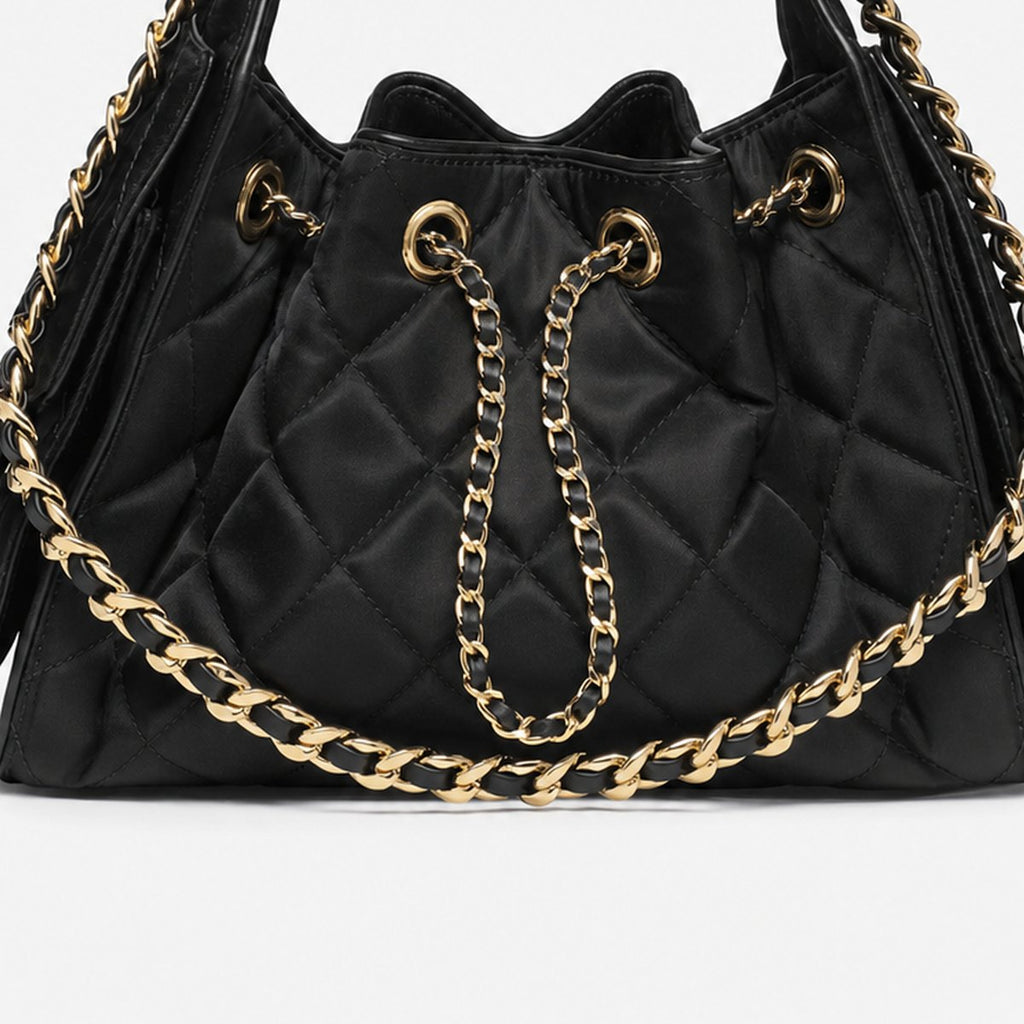Black Quilted Nylon Mini Drawstring Bag, photo 3