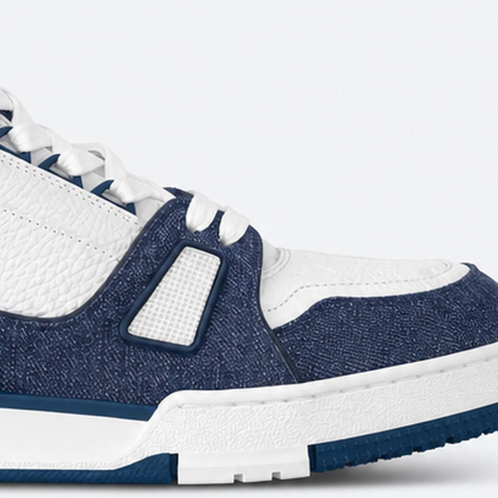 Blue Denim and Embossed Leather Sneakers, photo 3