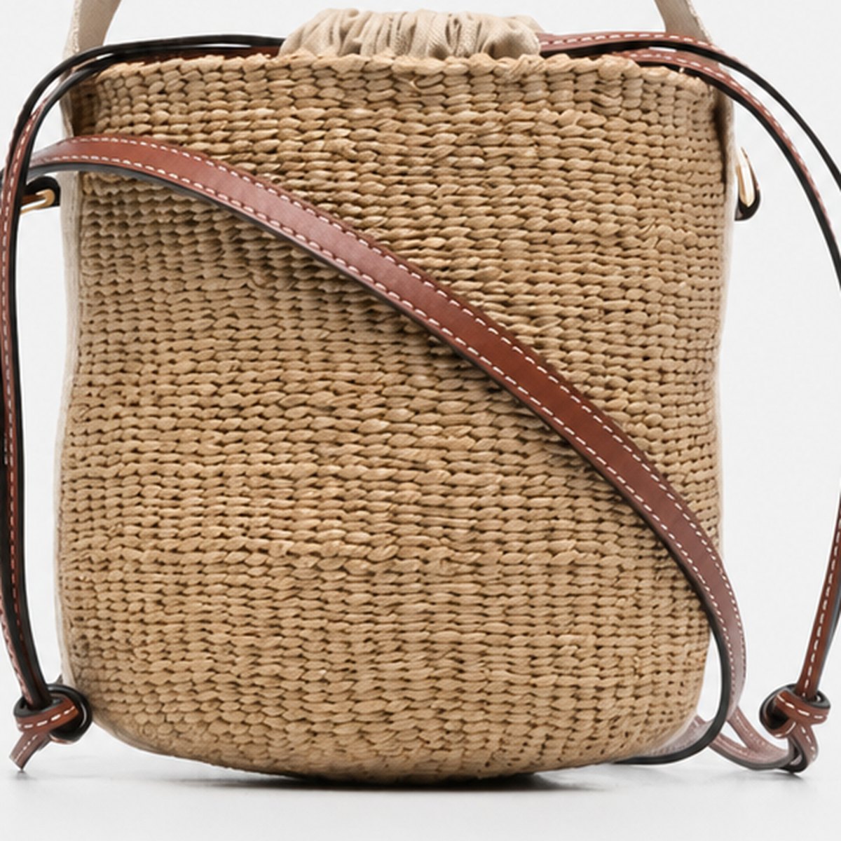 Small Woven Basket Bucket Bag with Leather Strap, photo 3