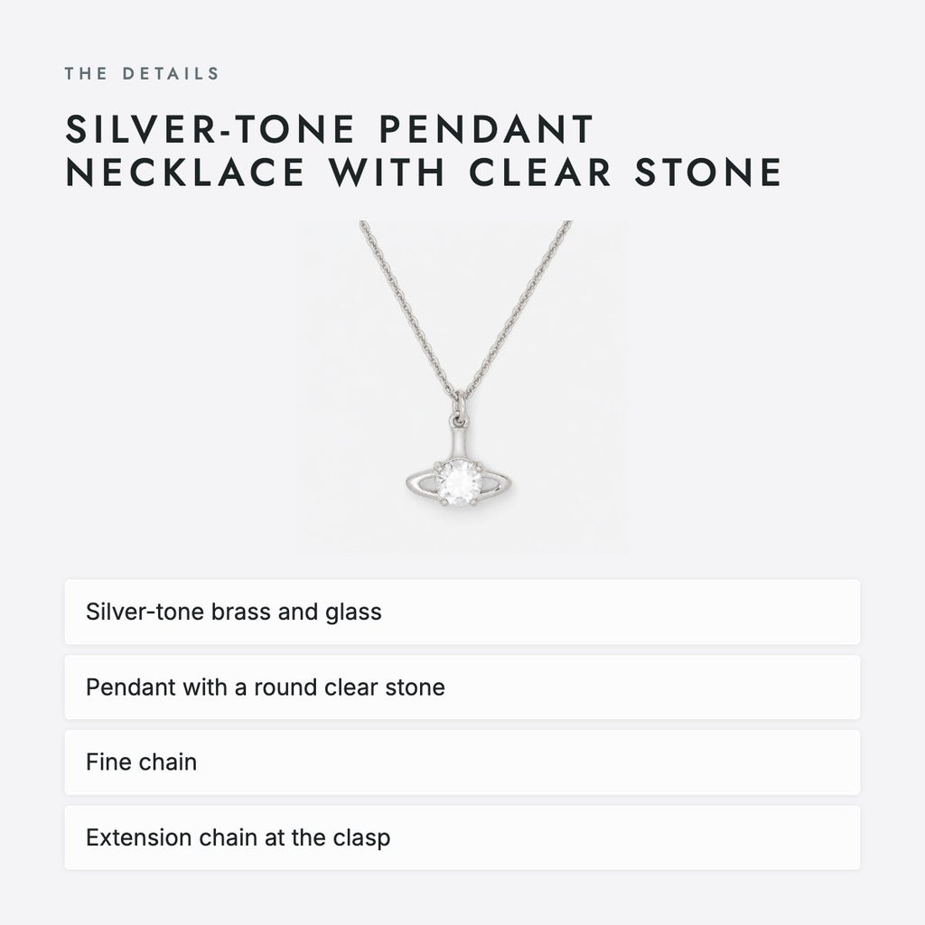 Silver-Tone Pendant Necklace with Clear Stone, photo 4