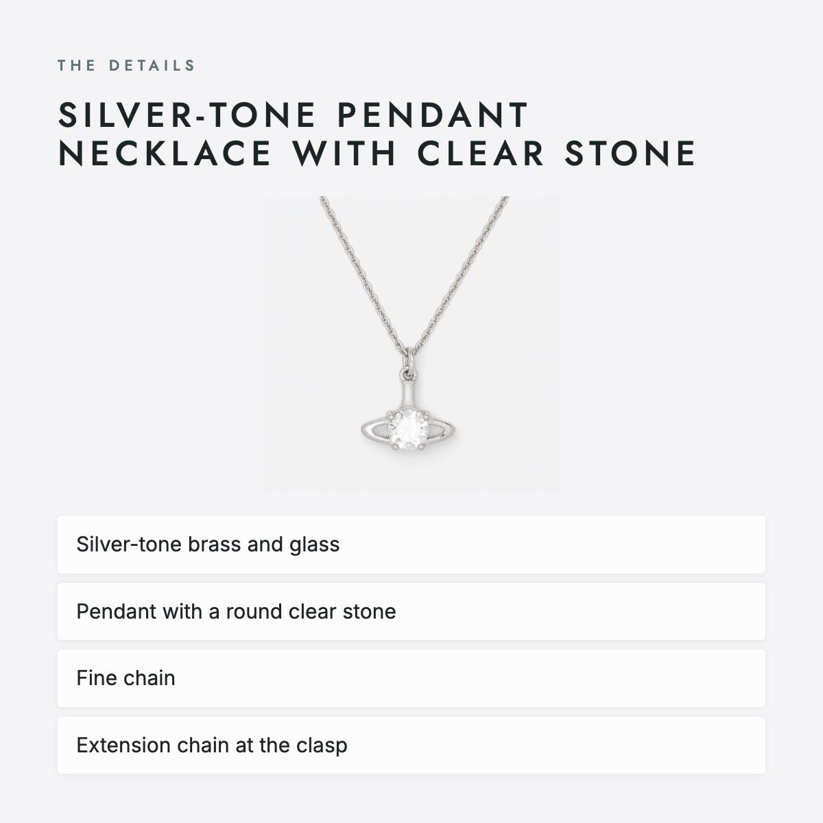 Silver-Tone Pendant Necklace with Clear Stone, photo 4