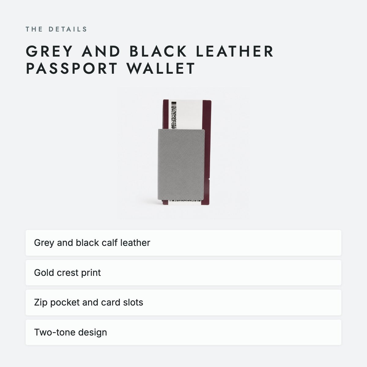 Grey and Black Leather Passport Wallet, photo 4