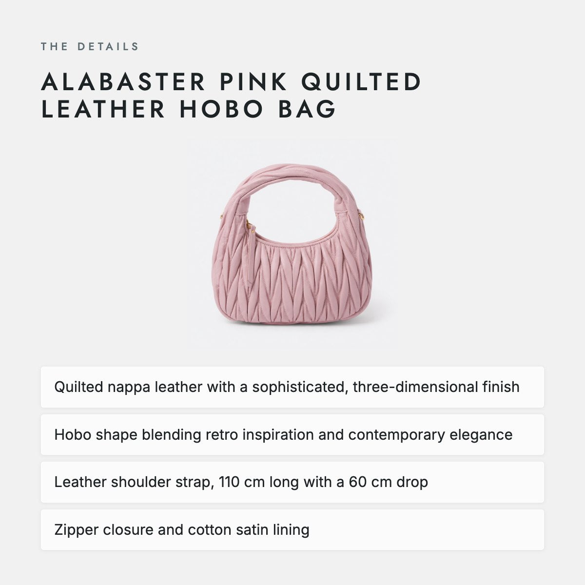 Alabaster Pink Quilted Leather Hobo Bag, photo 4