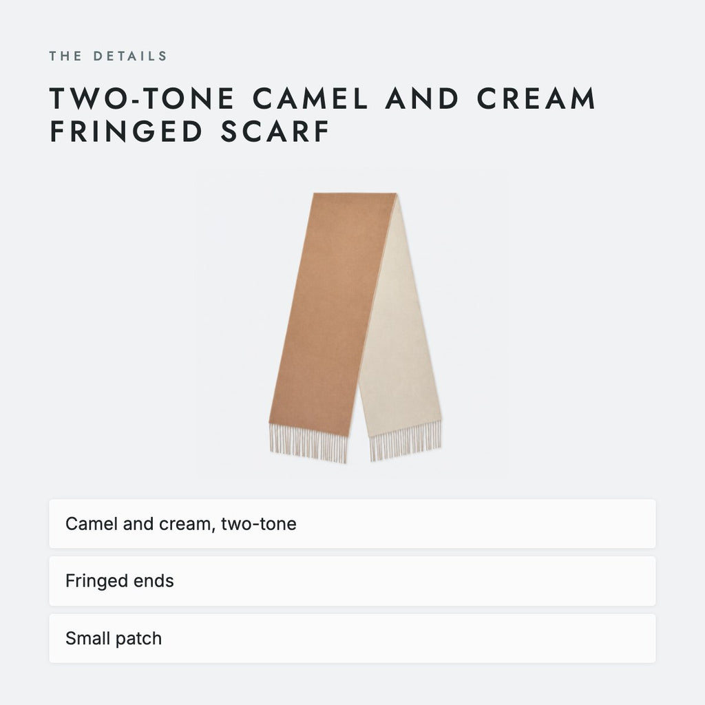 Two-Tone Camel and Cream Fringed Scarf, photo 4
