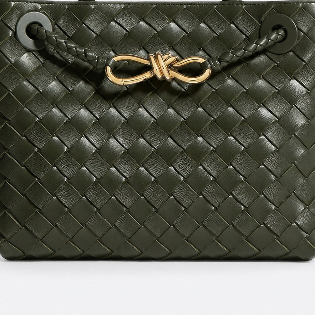 Dark Green Woven Leather Top-Handle Bag, photo 3
