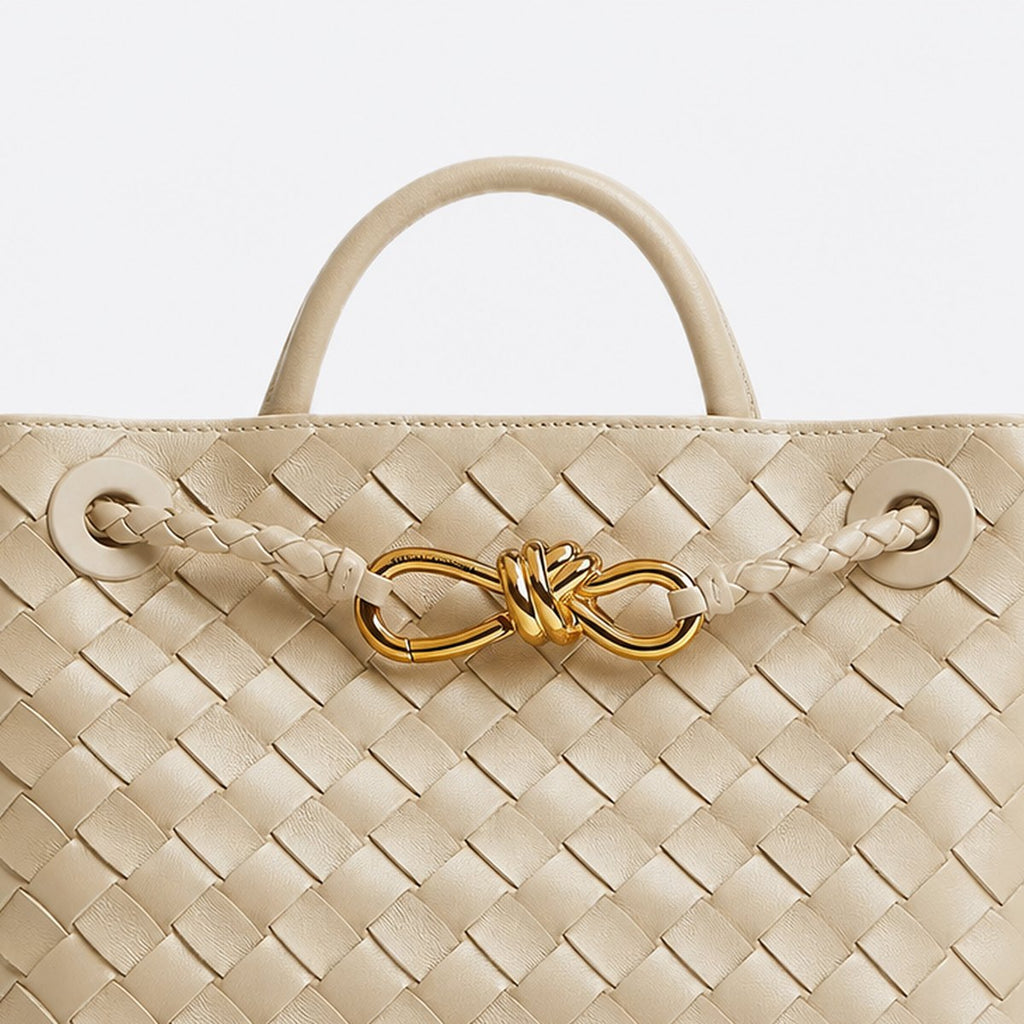 Ecru Woven Leather Top-Handle Bag, photo 2