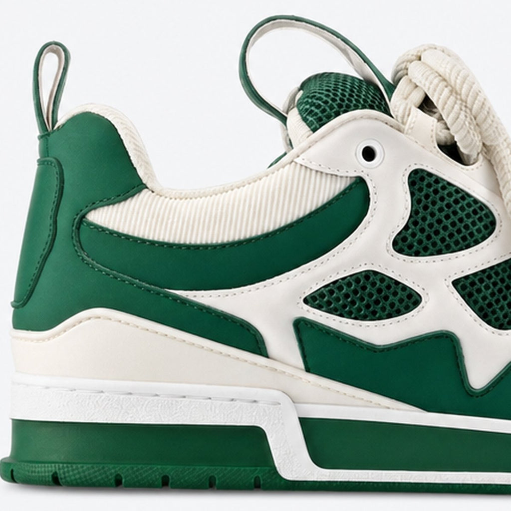 Green and Cream Mesh and Leather Sneakers, photo 2