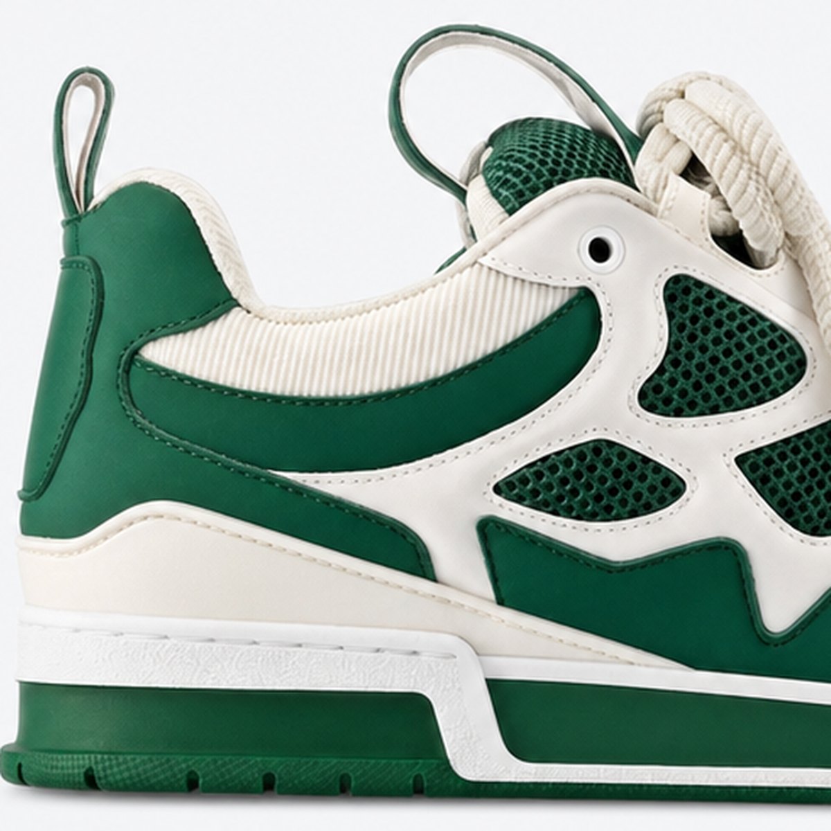 Green and Cream Mesh and Leather Sneakers, photo 2