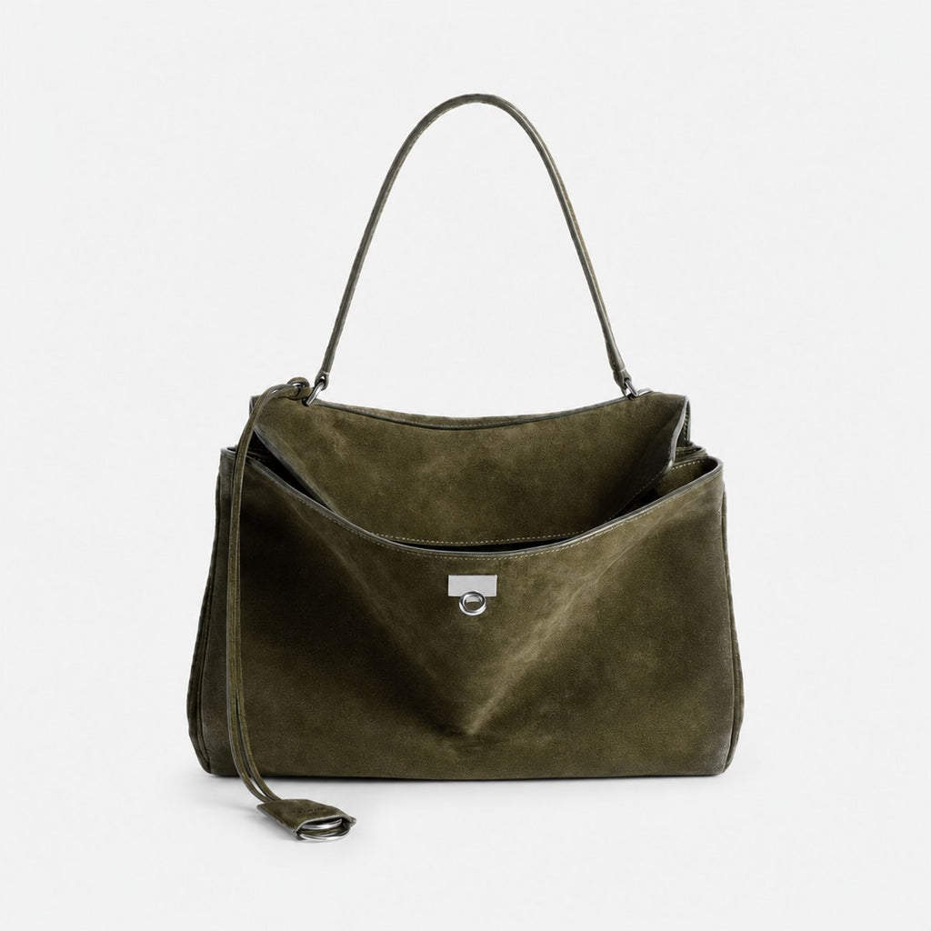 Khaki Green Suede Top-Handle Bag, photo 1
