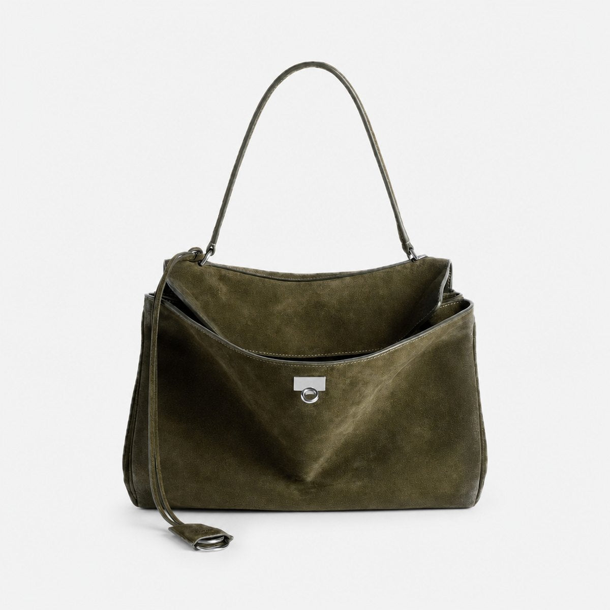 Khaki Green Suede Top-Handle Bag, photo 1