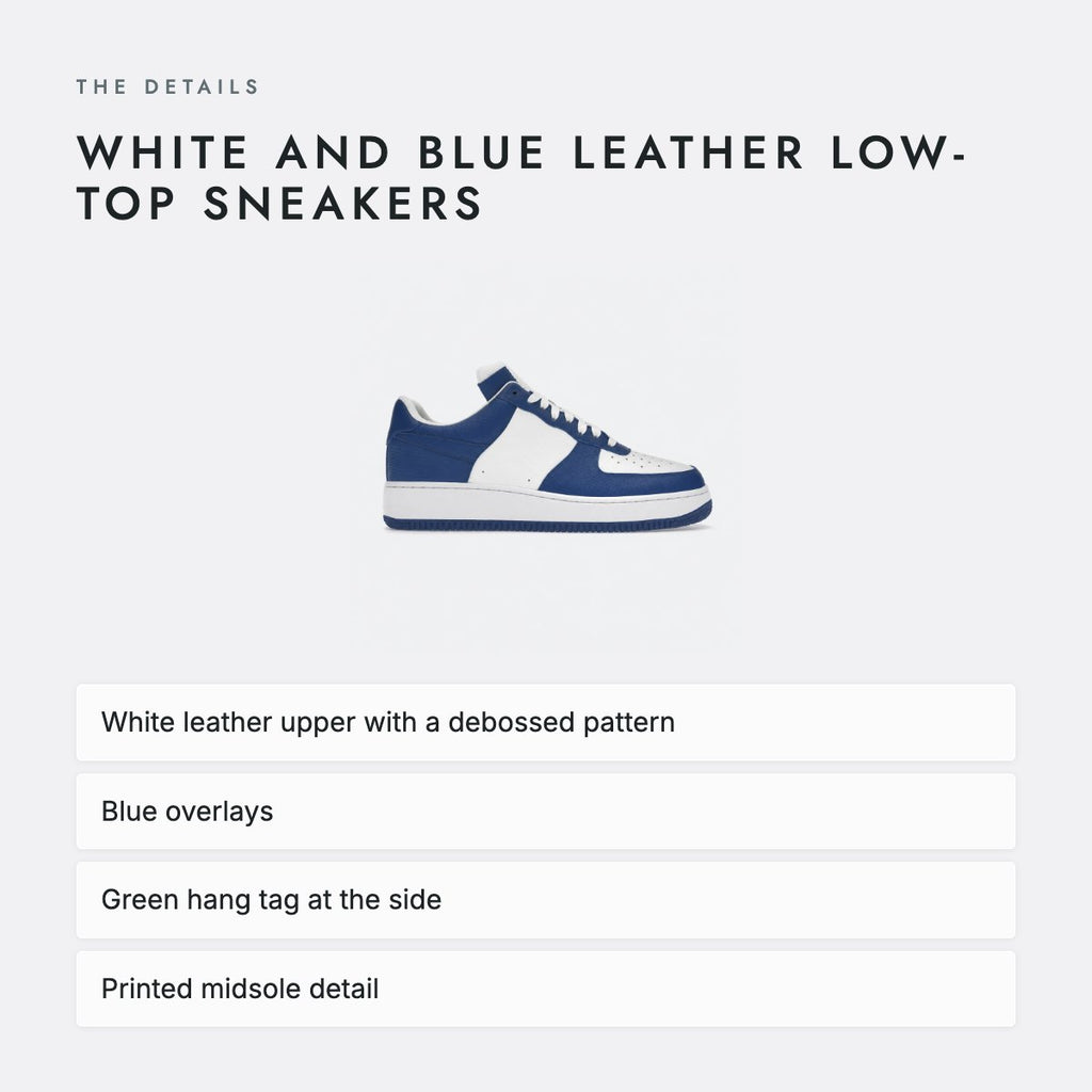 White and Blue Leather Low-Top Sneakers, photo 4