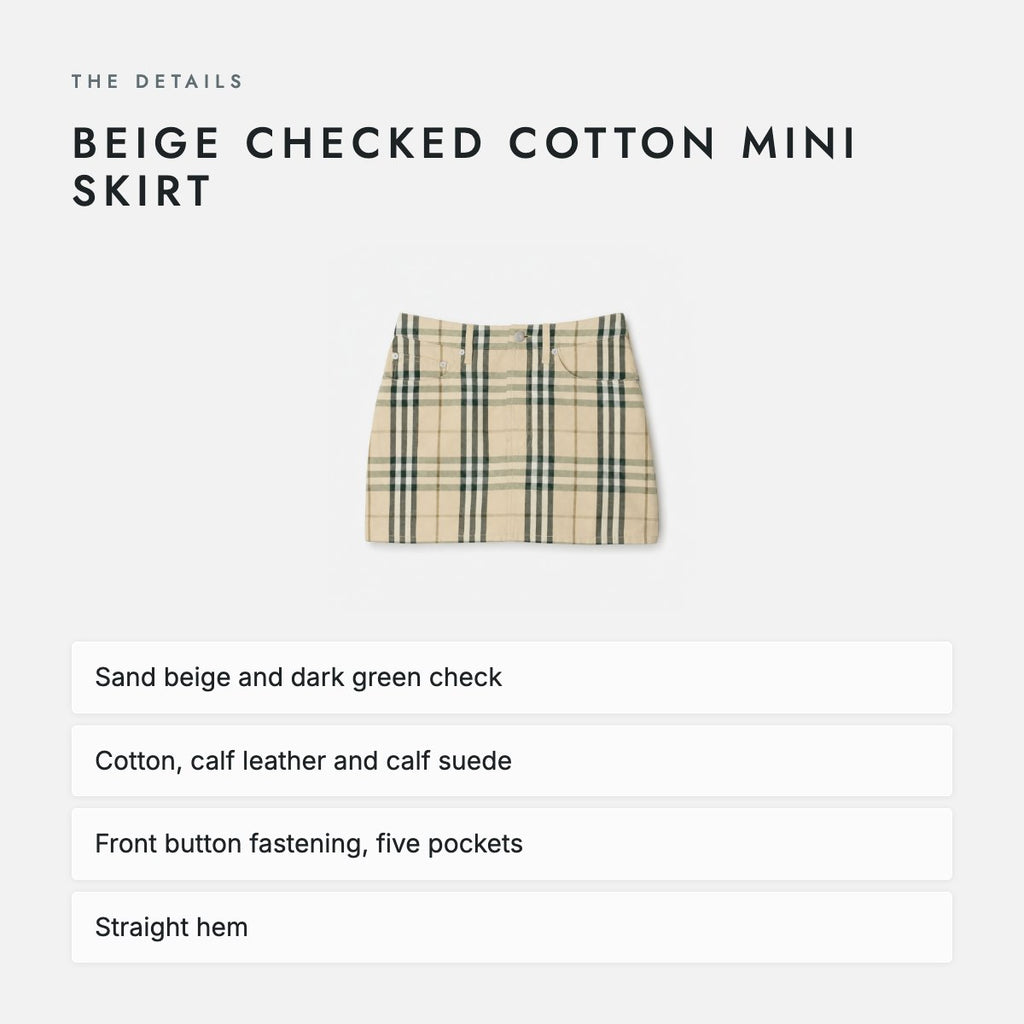 Beige Checked Cotton Mini Skirt, photo 4
