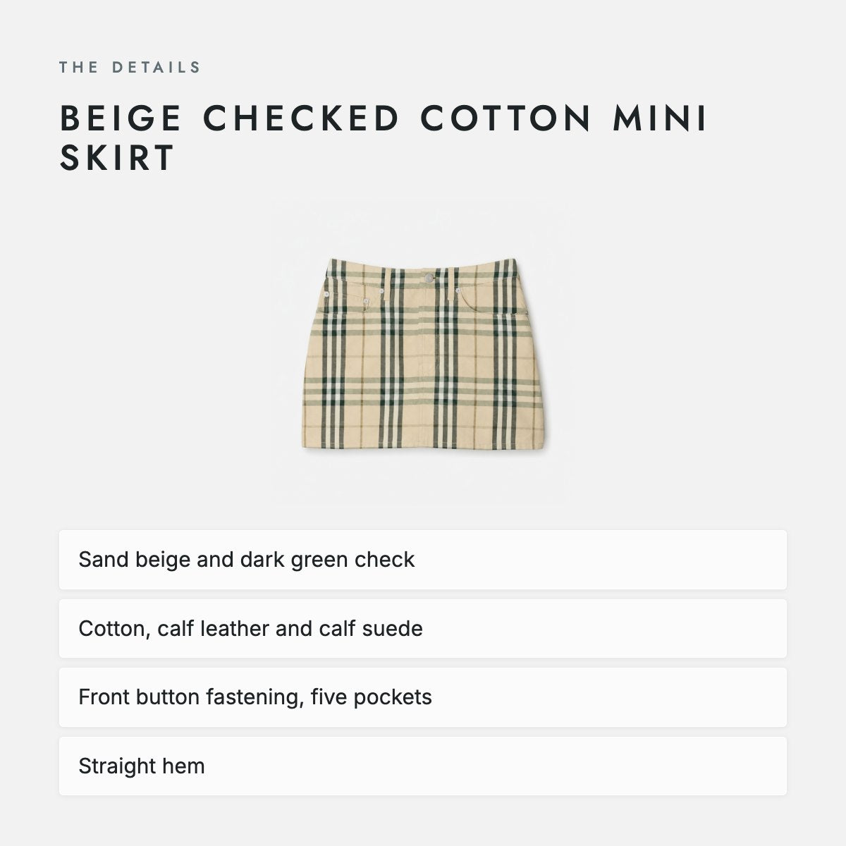 Beige Checked Cotton Mini Skirt, photo 4