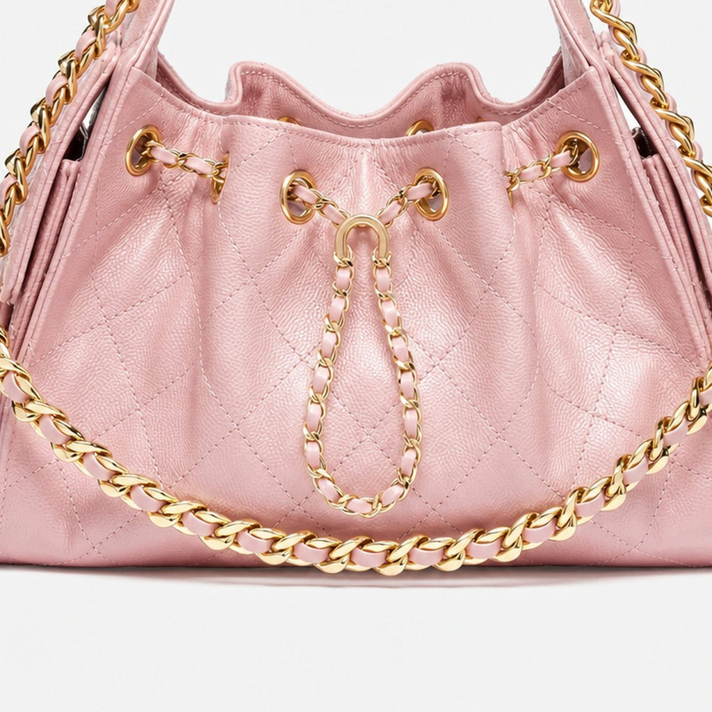 Light Pink Quilted Grained Calfskin Mini Drawstring Bag, photo 3