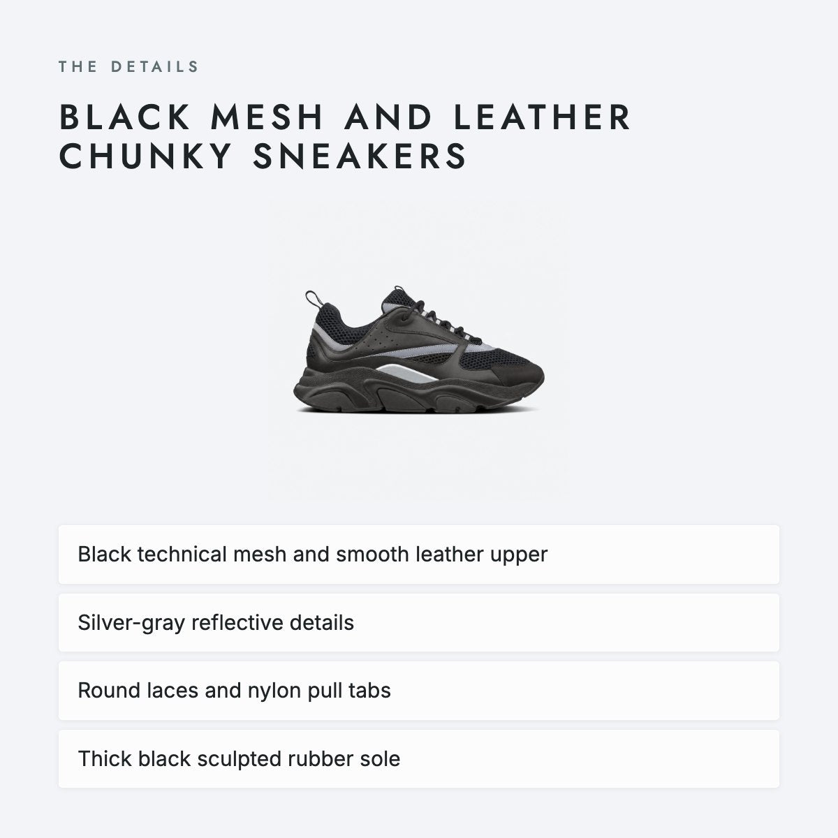 Black Mesh and Leather Chunky Sneakers, photo 4