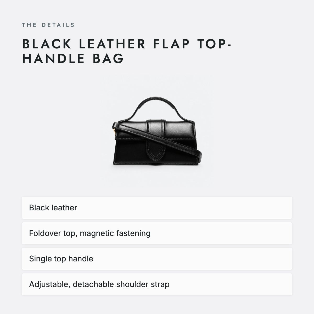 Black Leather Flap Top-Handle Bag, photo 4