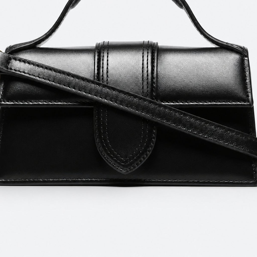 Black Leather Flap Top-Handle Bag, photo 3