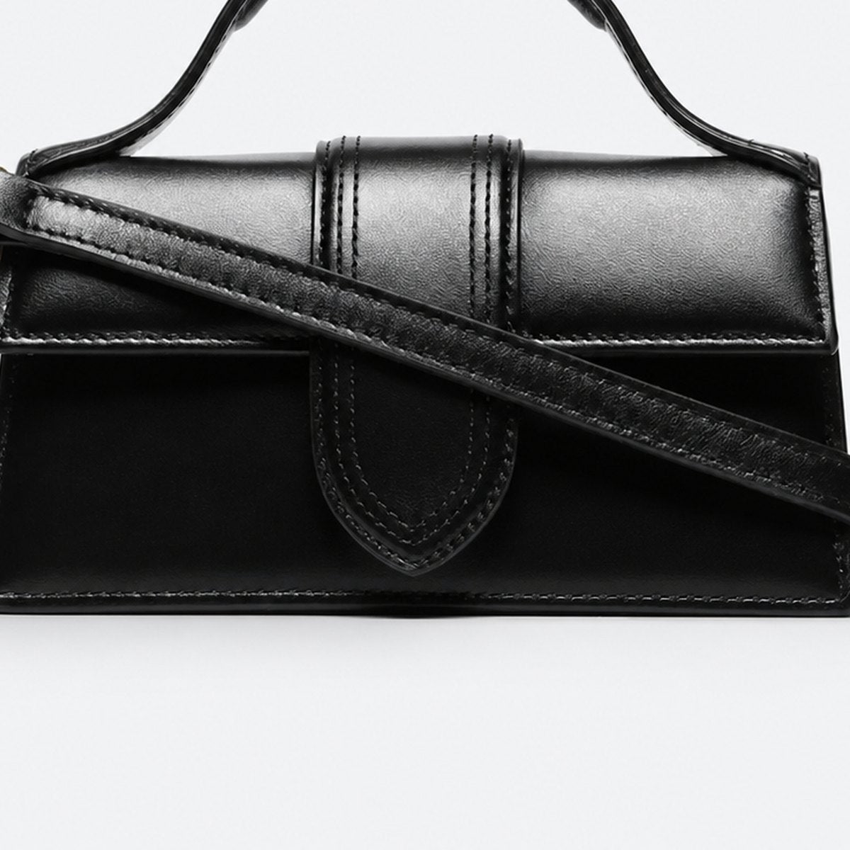 Black Leather Flap Top-Handle Bag, photo 3