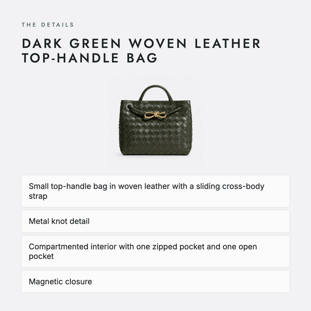 Dark Green Woven Leather Top-Handle Bag, photo 4