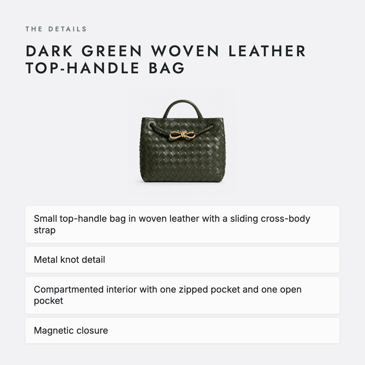 Dark Green Woven Leather Top-Handle Bag, photo 4