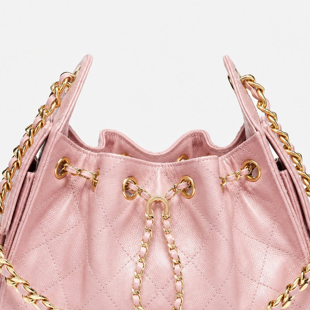 Light Pink Quilted Grained Calfskin Mini Drawstring Bag, photo 2