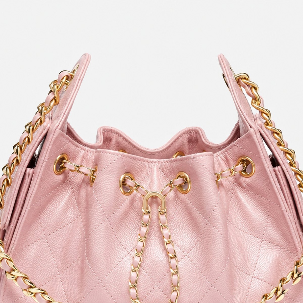 Light Pink Quilted Grained Calfskin Mini Drawstring Bag, photo 2