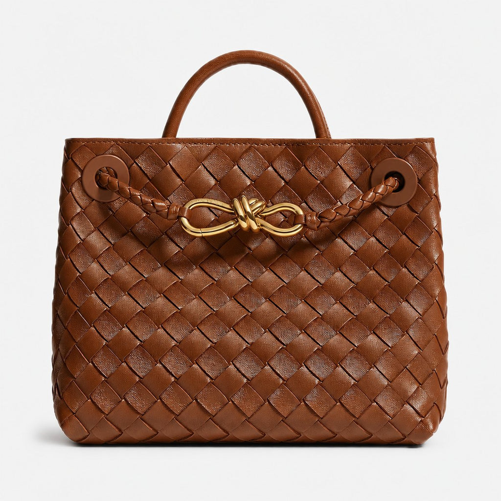 Tan Woven Leather Top-Handle Bag, photo 1