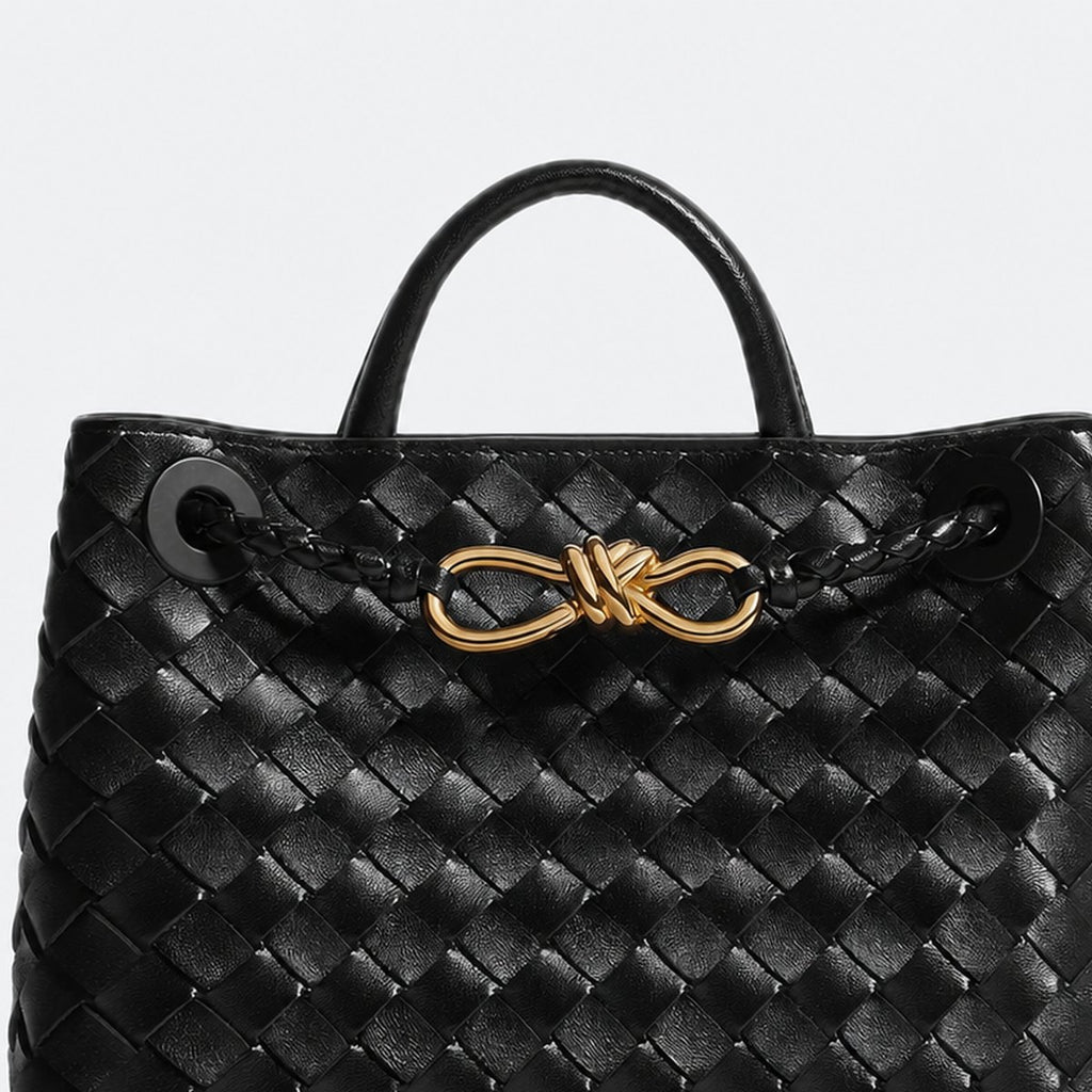 Black Woven Leather Top-Handle Bag, photo 2
