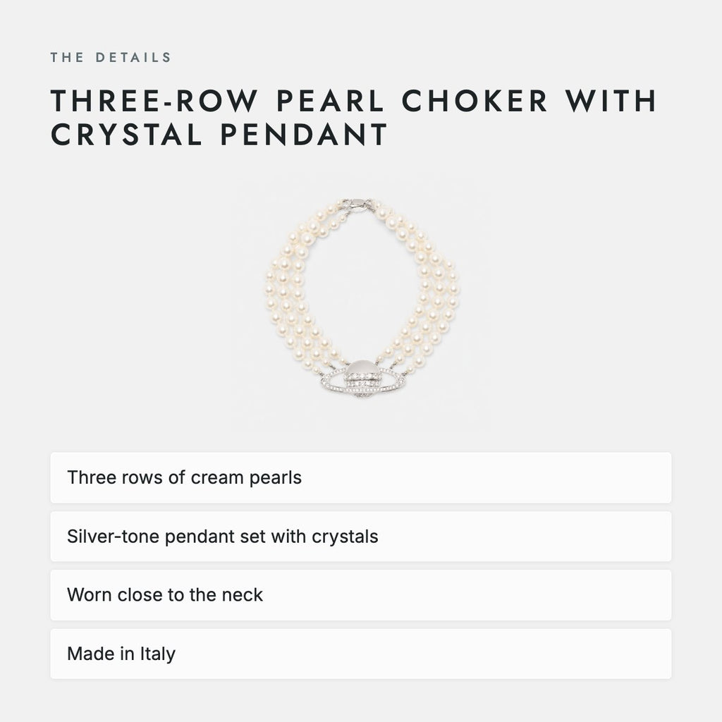 Three-Row Pearl Choker with Crystal Pendant, photo 4