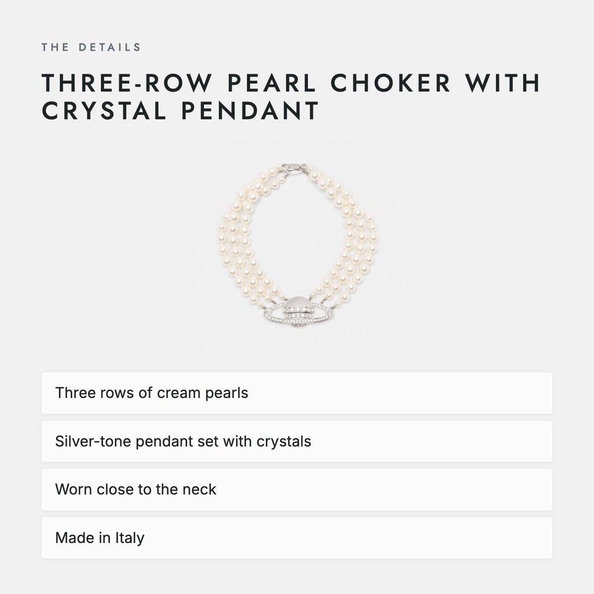 Three-Row Pearl Choker with Crystal Pendant, photo 4