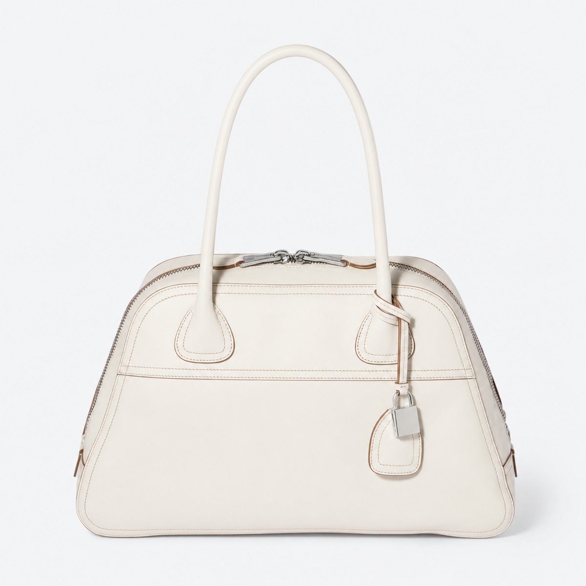 Chalk White Leather Bowling Bag, photo 1