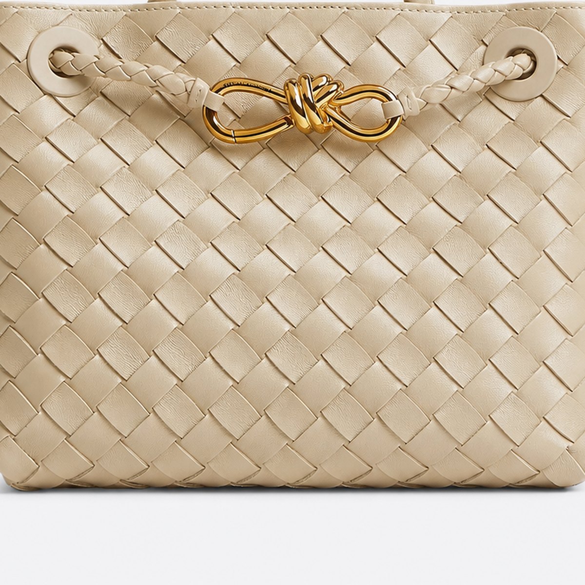 Ecru Woven Leather Top-Handle Bag, photo 3
