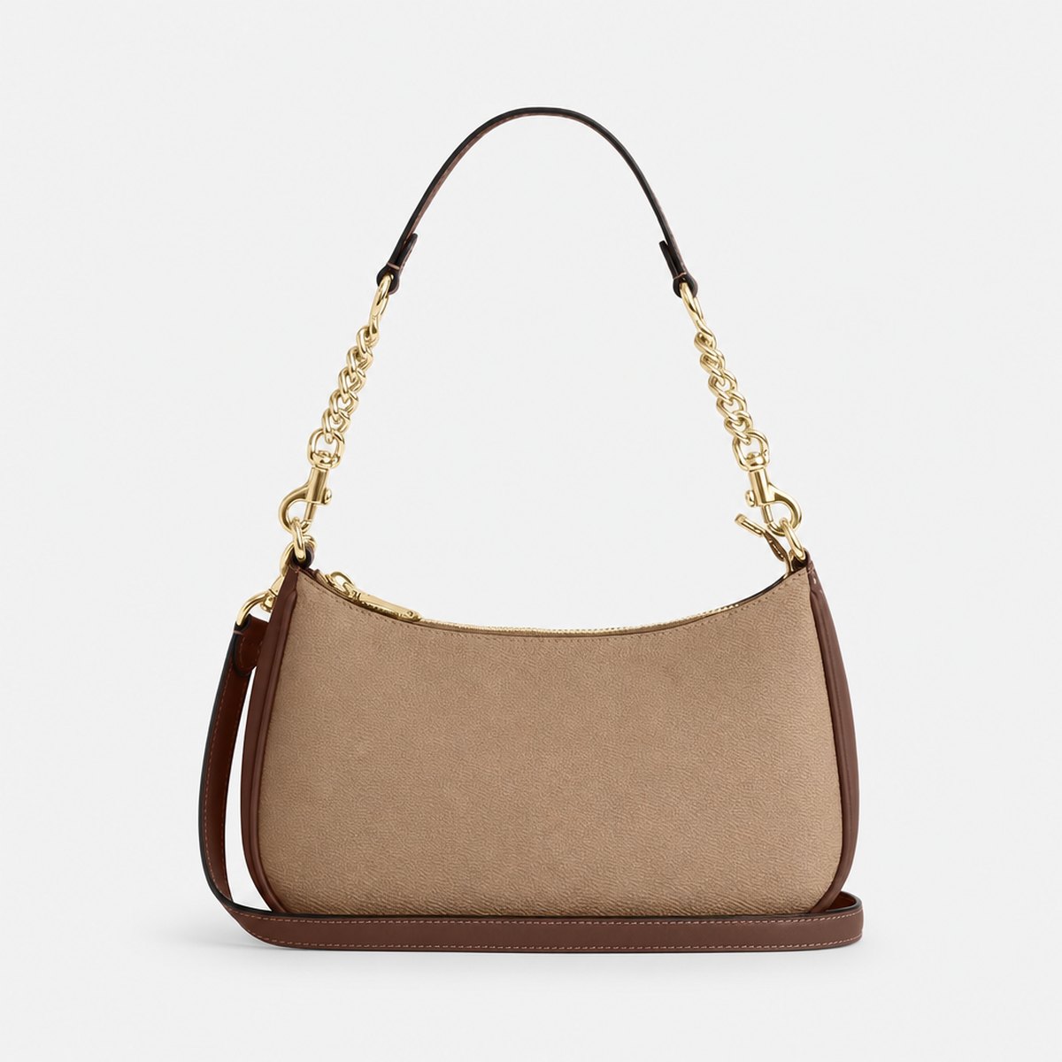 Tan and Brown Coated Canvas Shoulder Bag, photo 1