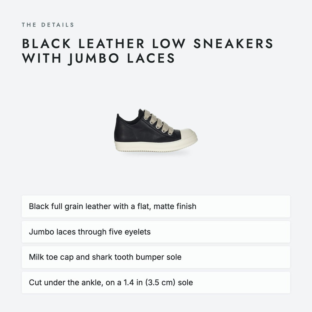 Black Leather Low Sneakers with Jumbo Laces, photo 4