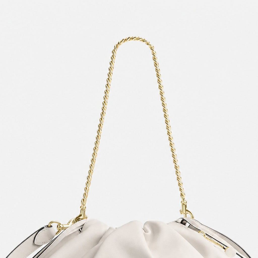 Chalk Smooth Leather Drawstring Shoulder Bag, photo 2