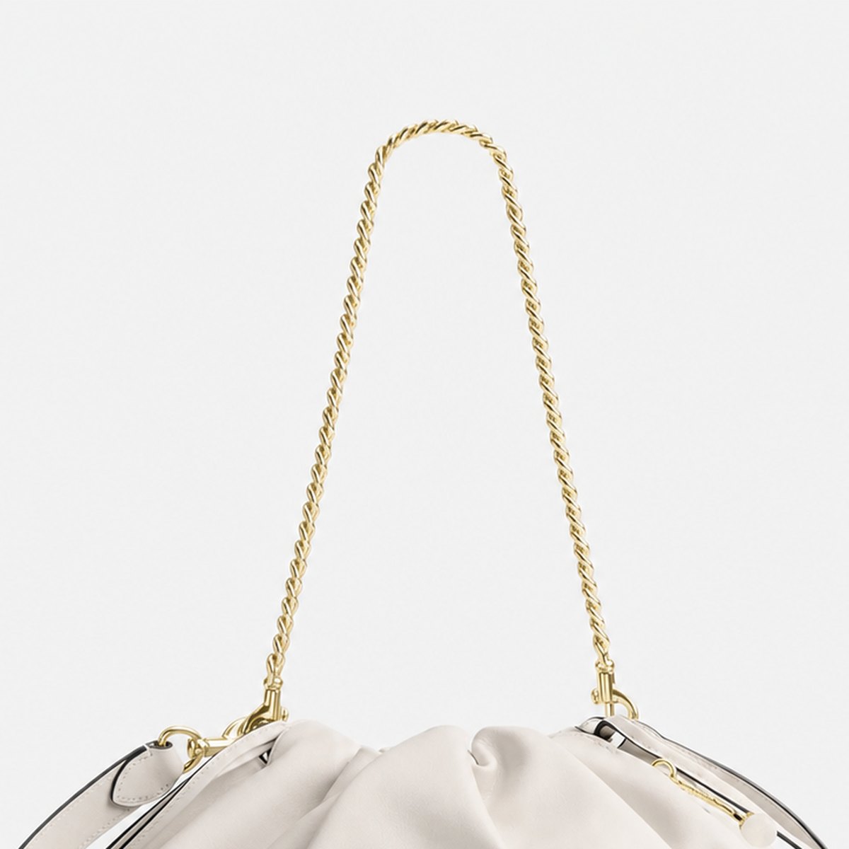 Chalk Smooth Leather Drawstring Shoulder Bag, photo 2