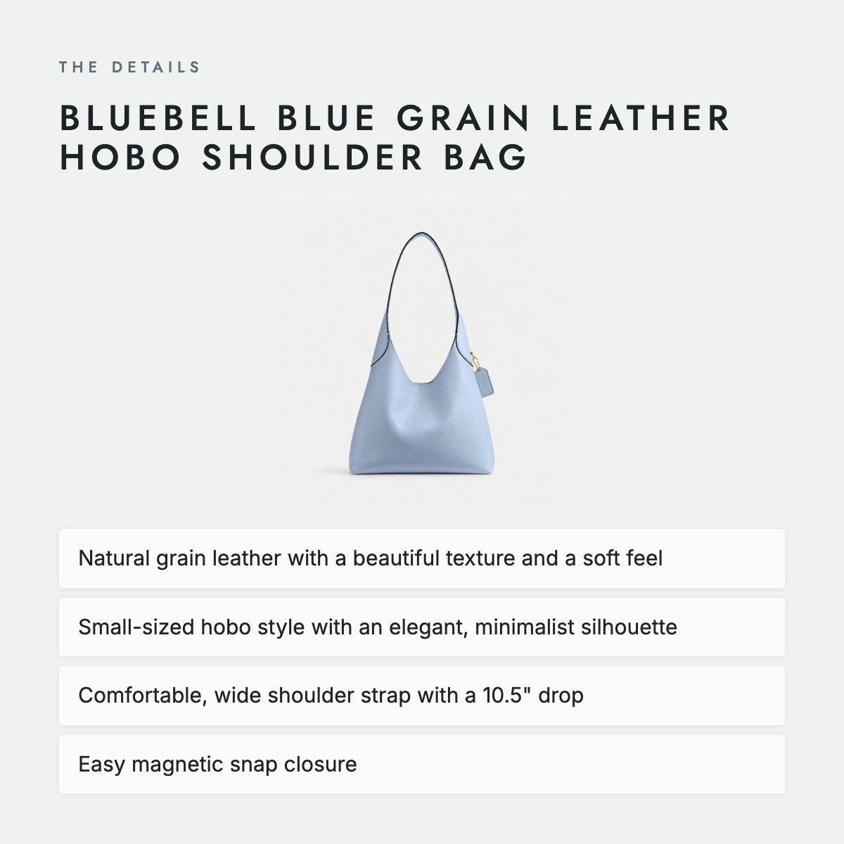 Bluebell Blue Grain Leather Hobo Shoulder Bag, photo 4