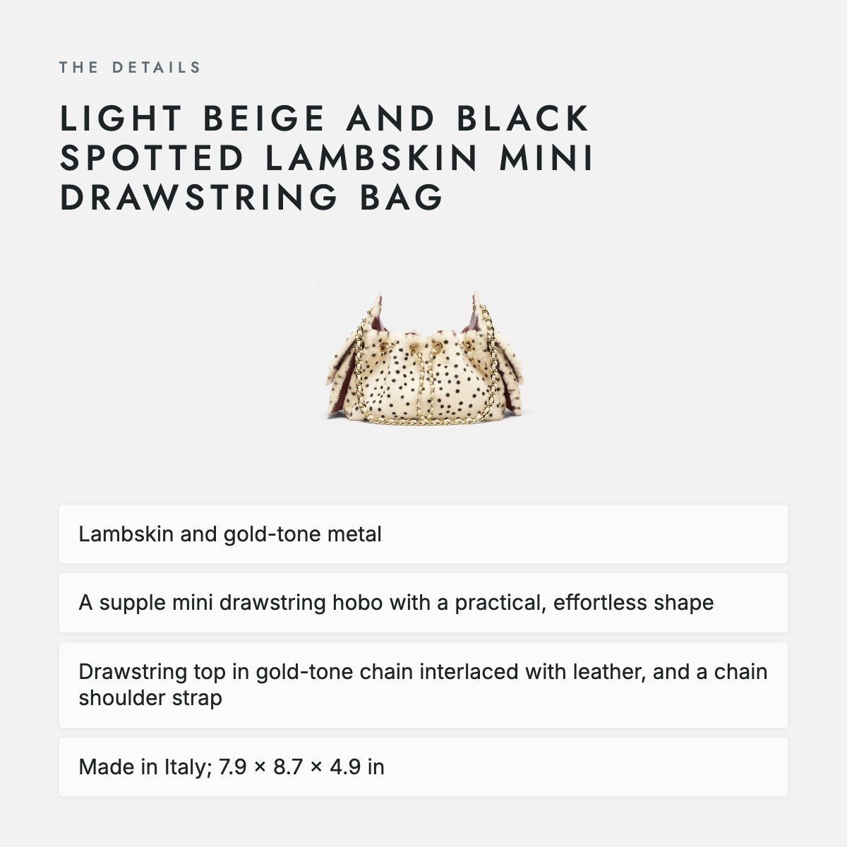 Light Beige and Black Spotted Lambskin Mini Drawstring Bag, photo 4