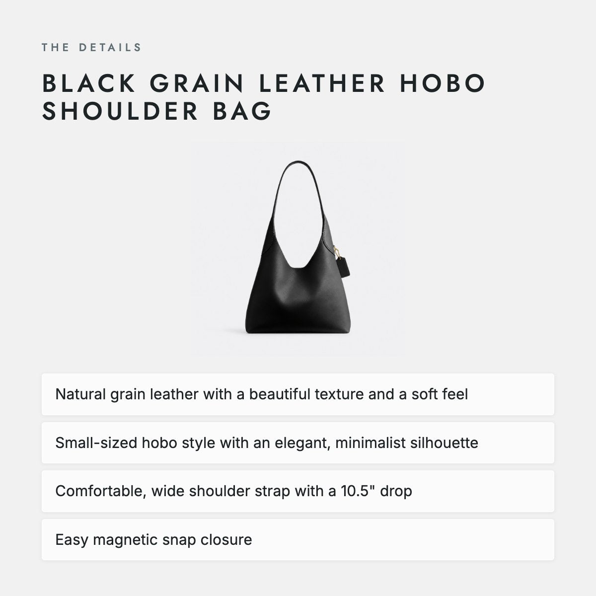 Black Grain Leather Hobo Shoulder Bag, photo 4